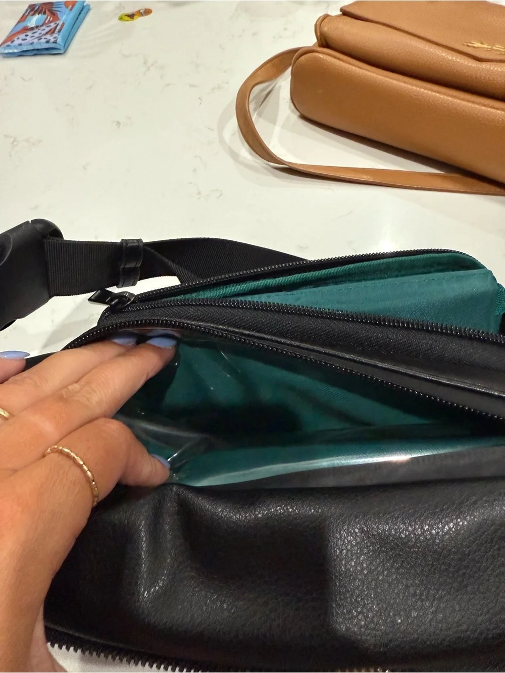 Kibou Diaper Black Crossbody Bag with Teal Interior